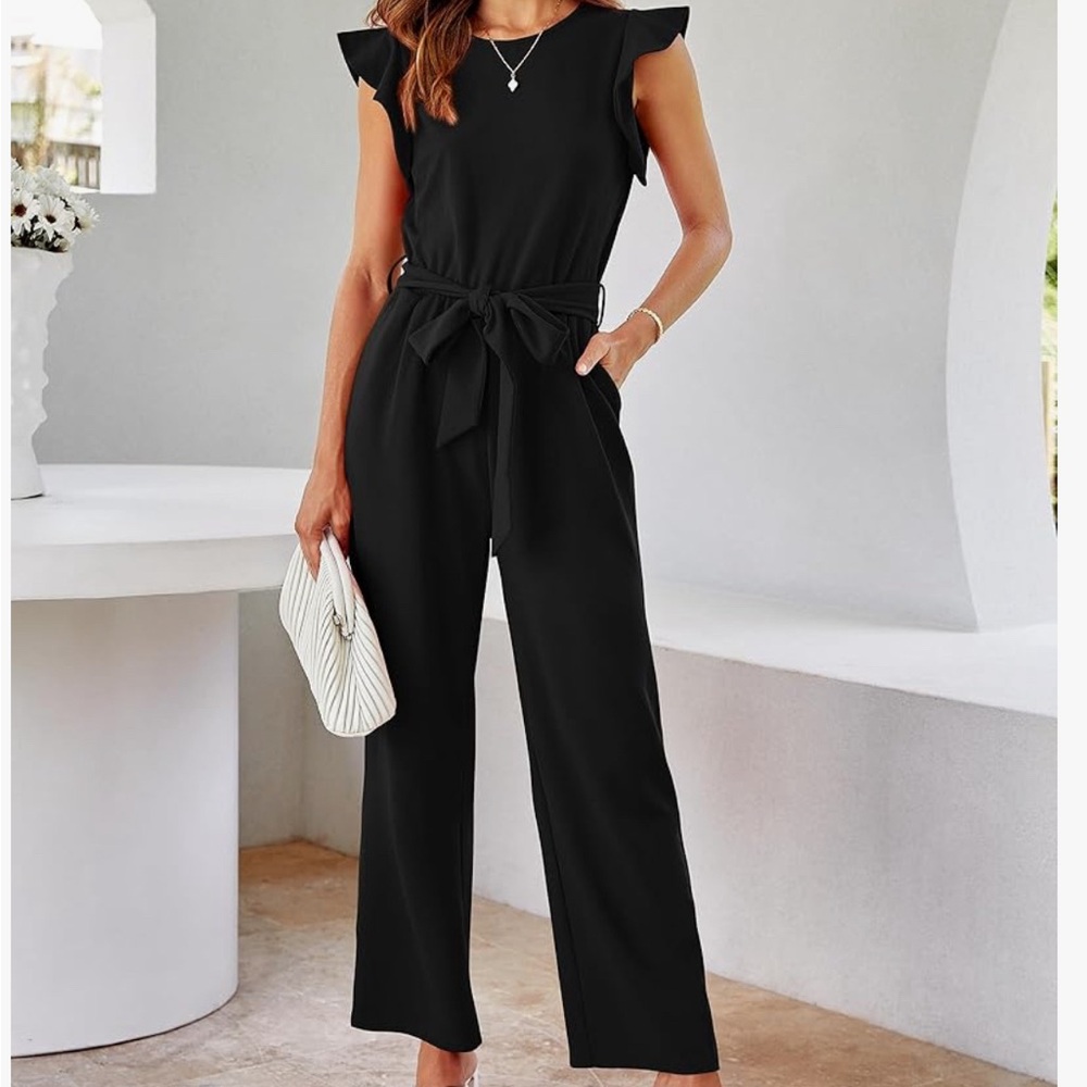Calvin Klein Black Jumpsuit with Ruffled Short Sleeve